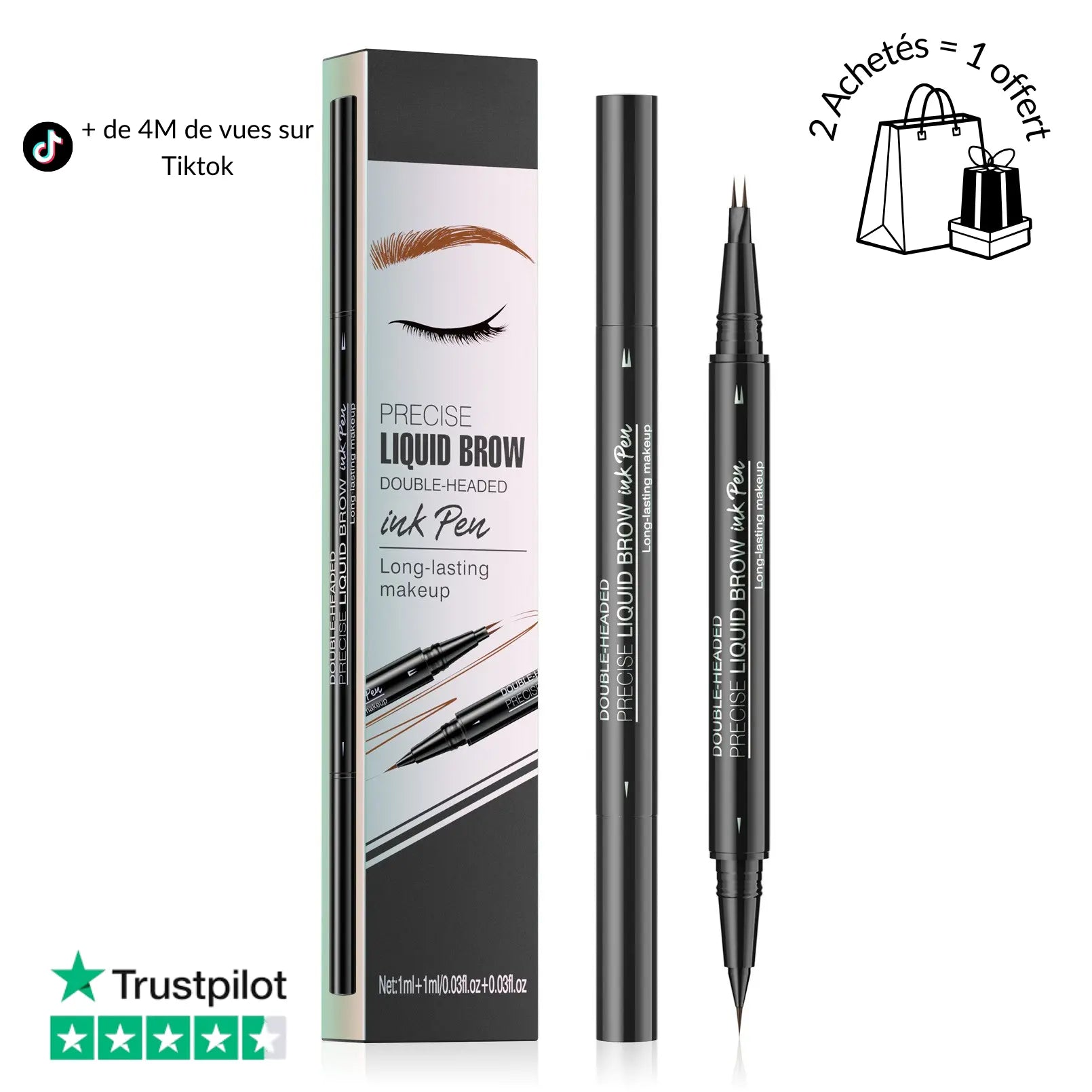 HelloBloomy | Crayon-feutre à sourcils 2 en 1 - 2 pointes ultraprécise et pointe pour traits fins HelloBloomy Shop